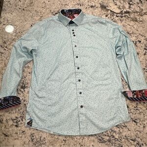 Au Noir Dress Shirt Mens Size 3/M Maki Flower Blue Designer Cuff‎  Embroidered